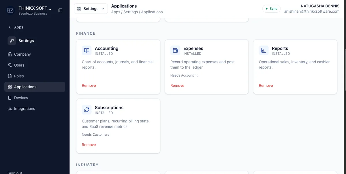 Ssentezo Business finance applications including accounting and expenses